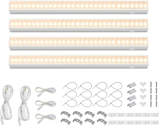 Barrina Grow Lights for Indoor Plants, Full Spectrum Sunlight, 1FT White Cover Plant Growing Lamp, LED Grow Light Bulbs, T5 Grow Light Strip, Plug and Play, Yellow, 4-Pack