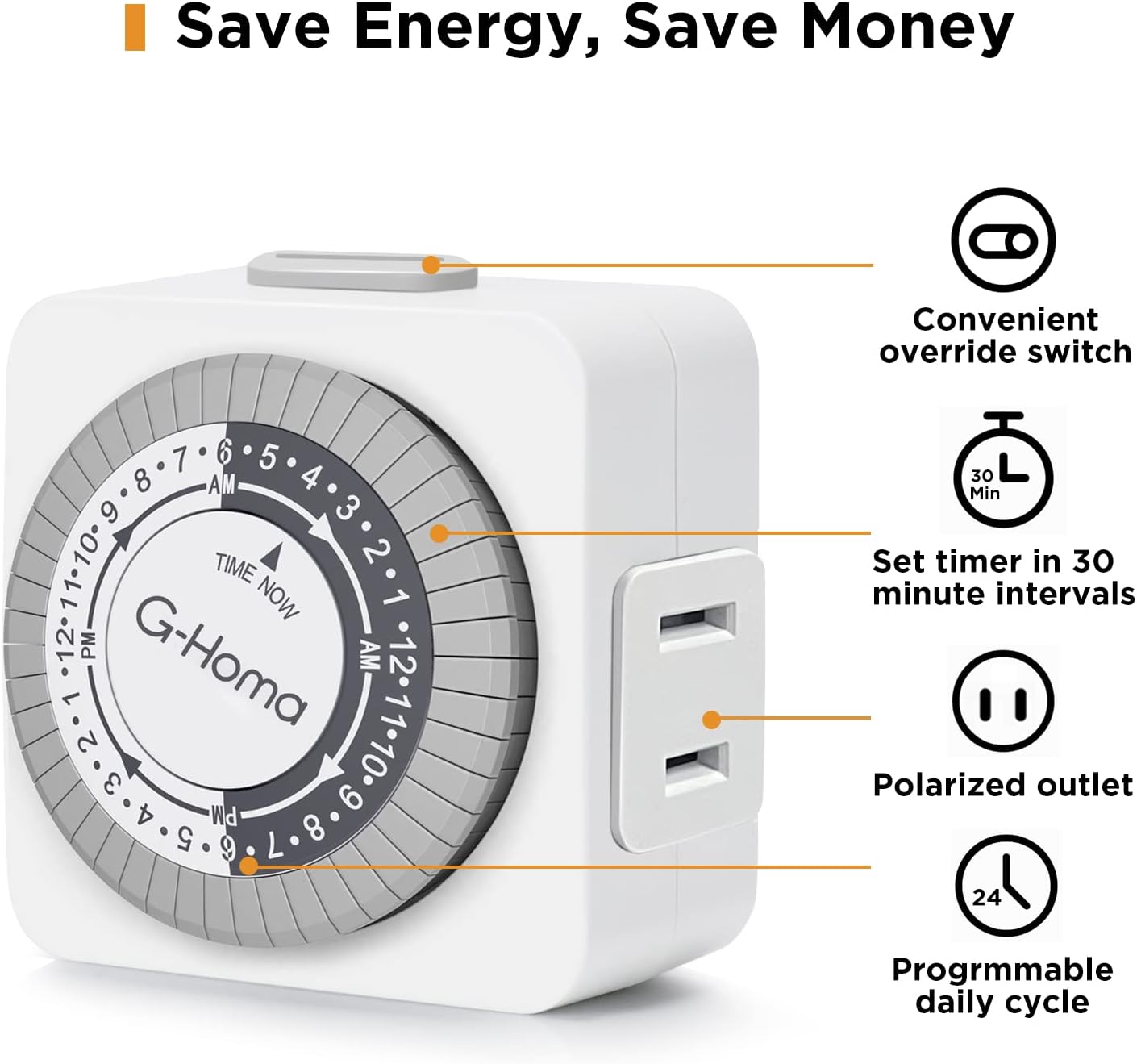 G-Homa Timers for Electrical Outlets 4 Packs,24 Hour Indoor Plug-in Mechanical Timer,30 Minute Intervals, Daily On/Off Cycle,1 Polarized Outlet, for Grow Light,Christmas Lights, Lamps ETL Listed