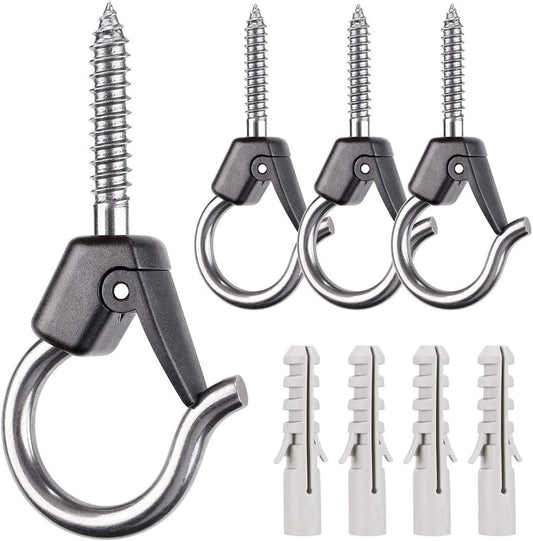 BeneLabel 4Pcs Wall Mount Ceiling Plant Hanger Hooks, Outdoor Hanging Brackets for Hanging Plant Light Outdoor Wire Fairy Lights Wind Chimes Bird Feeders, Safety Buckle Design, 4 1/4"