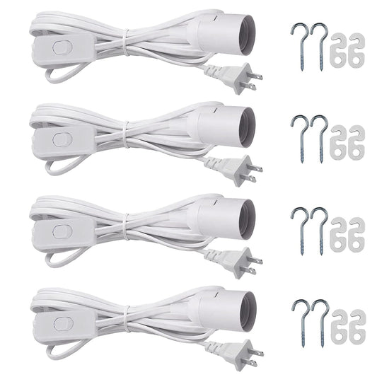Hanging Light Socket with Cord - Extension Hanging Lantern Cord Cable - Lamp Cord with Switch E26/E27 Pendant Light Socket, 8.2Ft Light Bulb Cable, White, 4 Pack