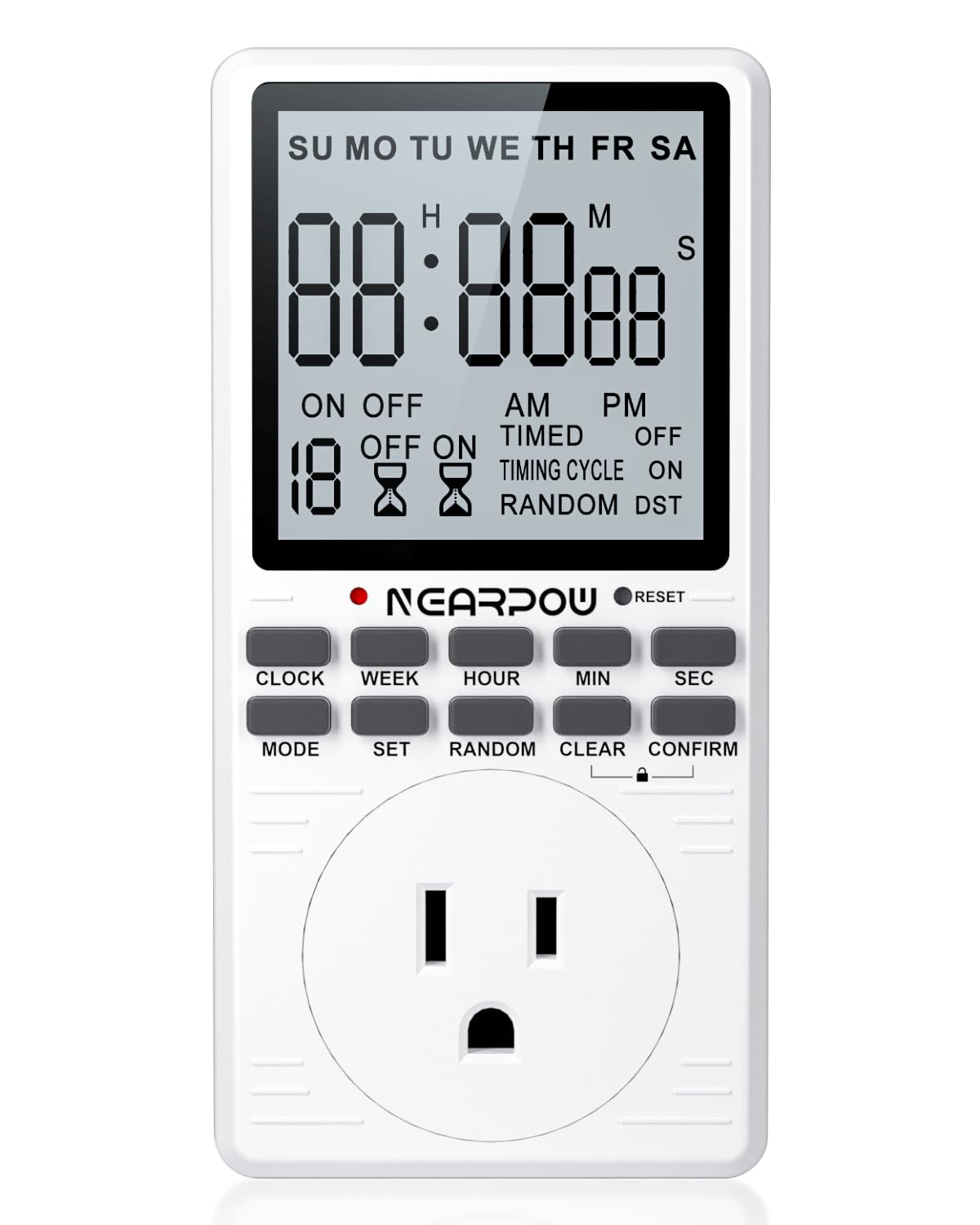 Outlet Timer, NEARPOW Multifunctional Programmable Timer with Countdown and 7-Day Digital Infinite Repeat Cycle Intermittent, 19 ON/Off Programs for Electrical Outlets, 3 Prong, 15A/1800W
