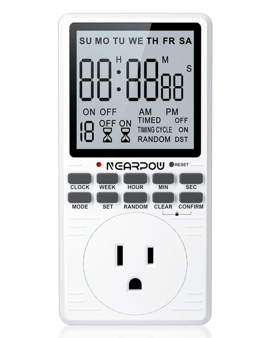 Outlet Timer, NEARPOW Multifunctional Programmable Timer with Countdown and 7-Day Digital Infinite Repeat Cycle Intermittent, 19 ON/Off Programs for Electrical Outlets, 3 Prong, 15A/1800W