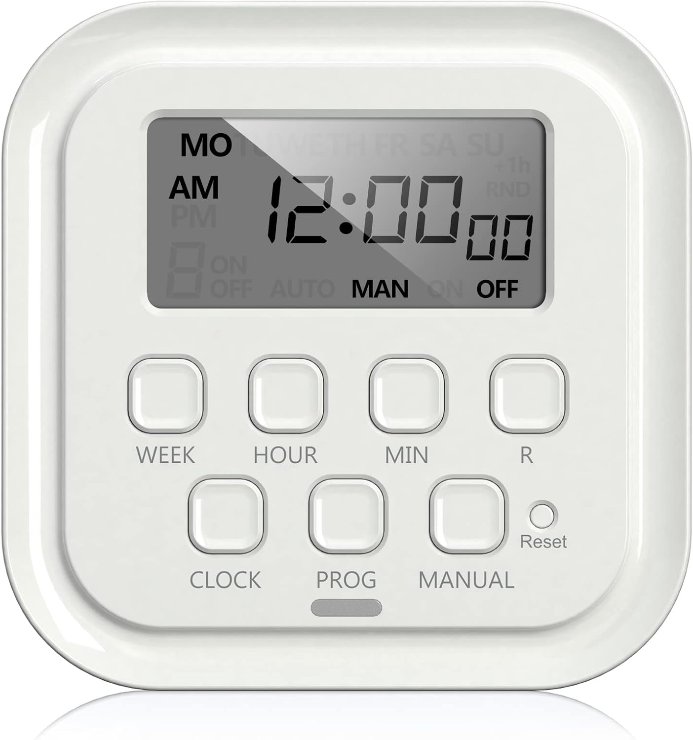 HBN 7 Day Heavy Duty Digital Timer, Dual Outlet, On/Off Programs 3-Prong Programmable Timer, Indoor, for Lamp, Light, Fan, Pets, Home, Kitchen, Office, Appliances, 125V, 15A, 1875W, 60Hz