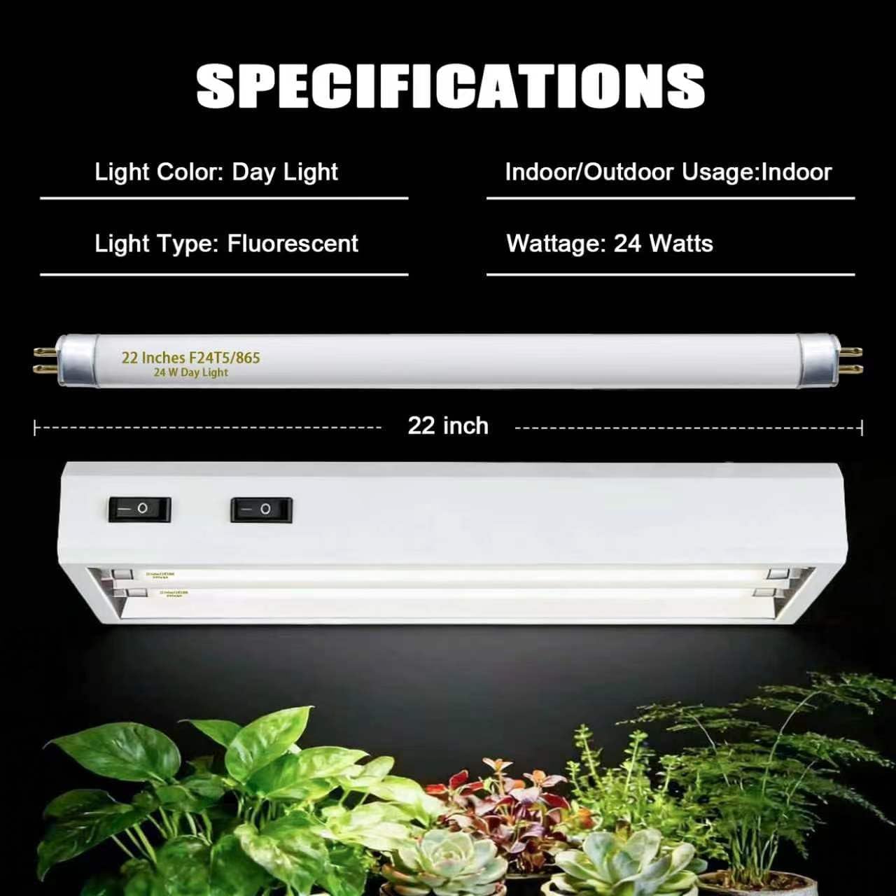 F24T5/865 6 Pack 22 Inch T5 Fluorescent Grow Light Bulbs, 24W 6500K Full Spectrum, 2000 Lumens, High Output (HO) Bulbs for Indoor Plants, Seedlings, Veg Growing, Sunlight White, Energy Efficient