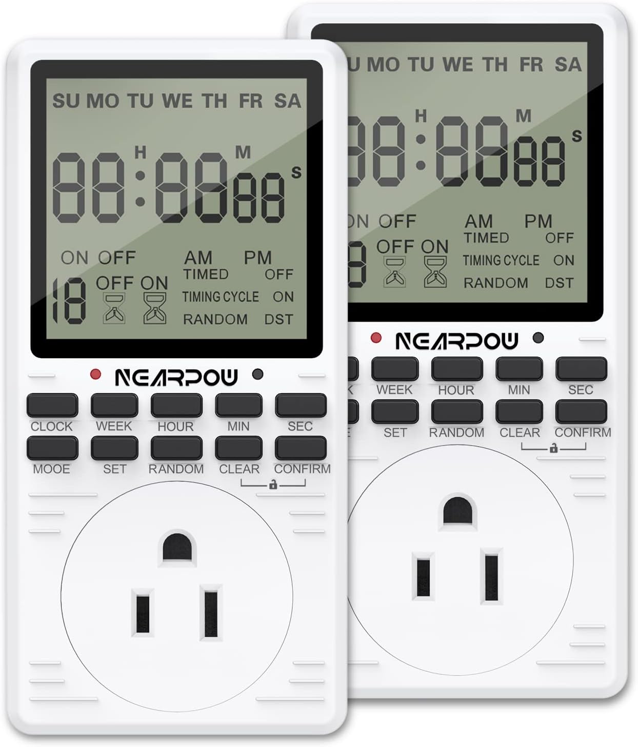 [2 Pack] Outlet Timer, NEARPOW Multifunctional Programmable Timer with Countdown and 7-Day Digital Infinite Repeat Cycle Intermittent, 19 ON/Off Programs for Electrical Outlets, 3 Prong, 15A/1800W
