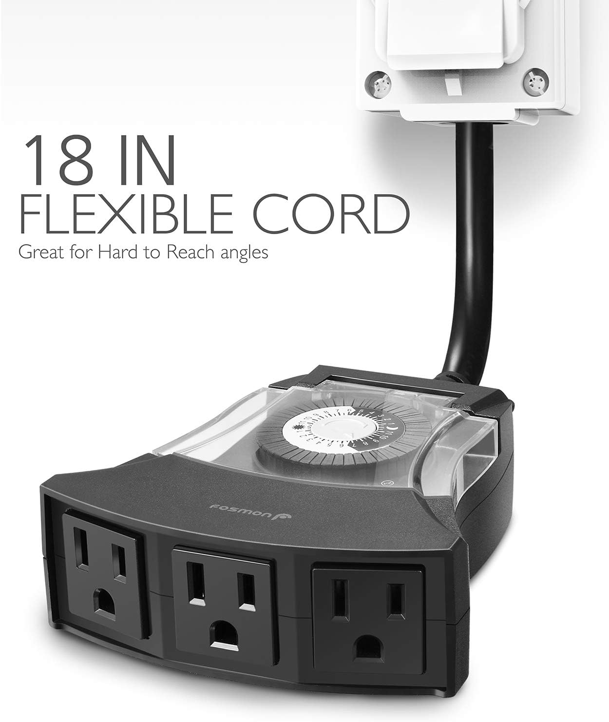Fosmon Outdoor Timer Outlet Waterproof, Outdoor Light Timer for Electrical Outlets, Weatherproof 24 Hour Mechanical Heavy Duty Plug for Outside Lighting, Garden, 15A, 3-Prong, Grounded, ETL Listed