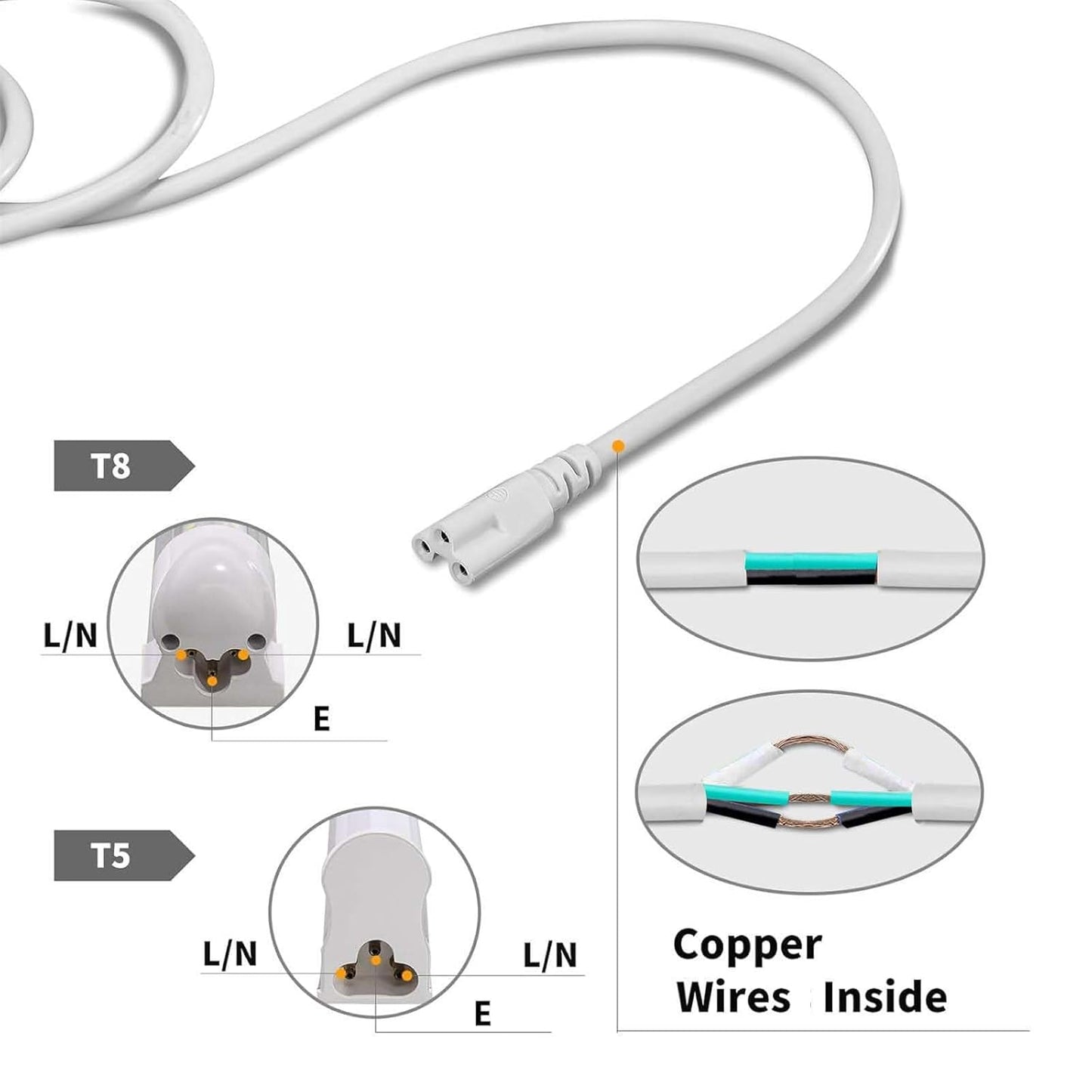 10 Pack 2FT Extension Cords,T5 T8 LED Lamp Connecting Wire for Ceiling Lights & Tube Lights,Double End Cable Female to Female,3 Prong Power Cables