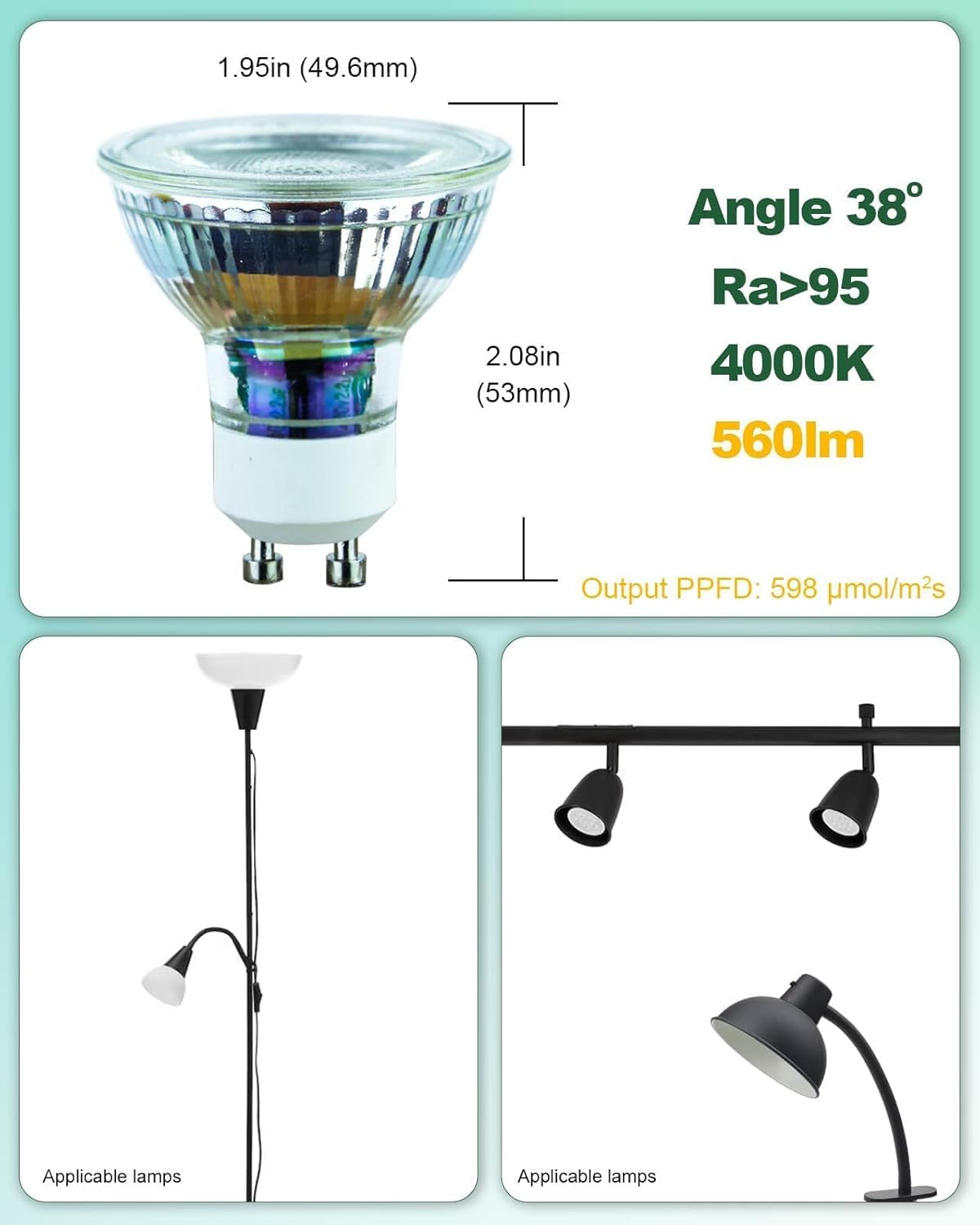 Grow Light, GU10 Full Spectrum Grow Light Bulb, 5W 110V PAR16 LED Plant Light Bulb for Indoor Plants, Neutral White 4000K, 3-Count