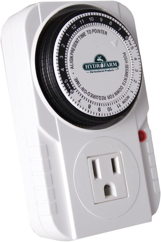Hydrofarm Autopilot TM01015 Analog Grounded Timer, 1725W, 15A, 15 Minute On/Off, 24 Hour15 Grounded Timer, 15 Amp, 1725 Watt, Black and White