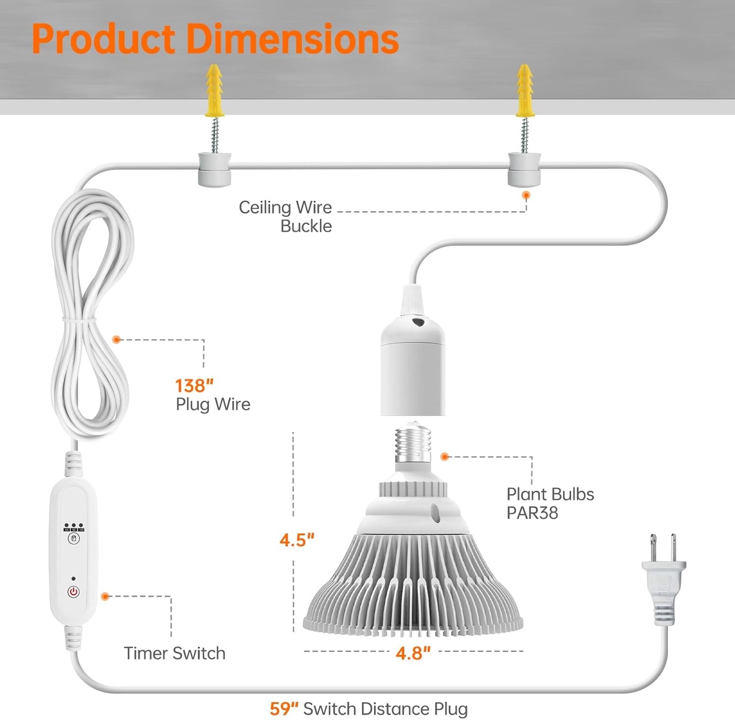 Bstrip Hanging Grow Lights for Indoor Plants, 25W LED Full Spectrum Plant Lights for Indoor Growing with Timer, 16.4FT Power Cord, 5000K, Pendant or Ceiling Perfect for Tall Plants, and Plant Shelf