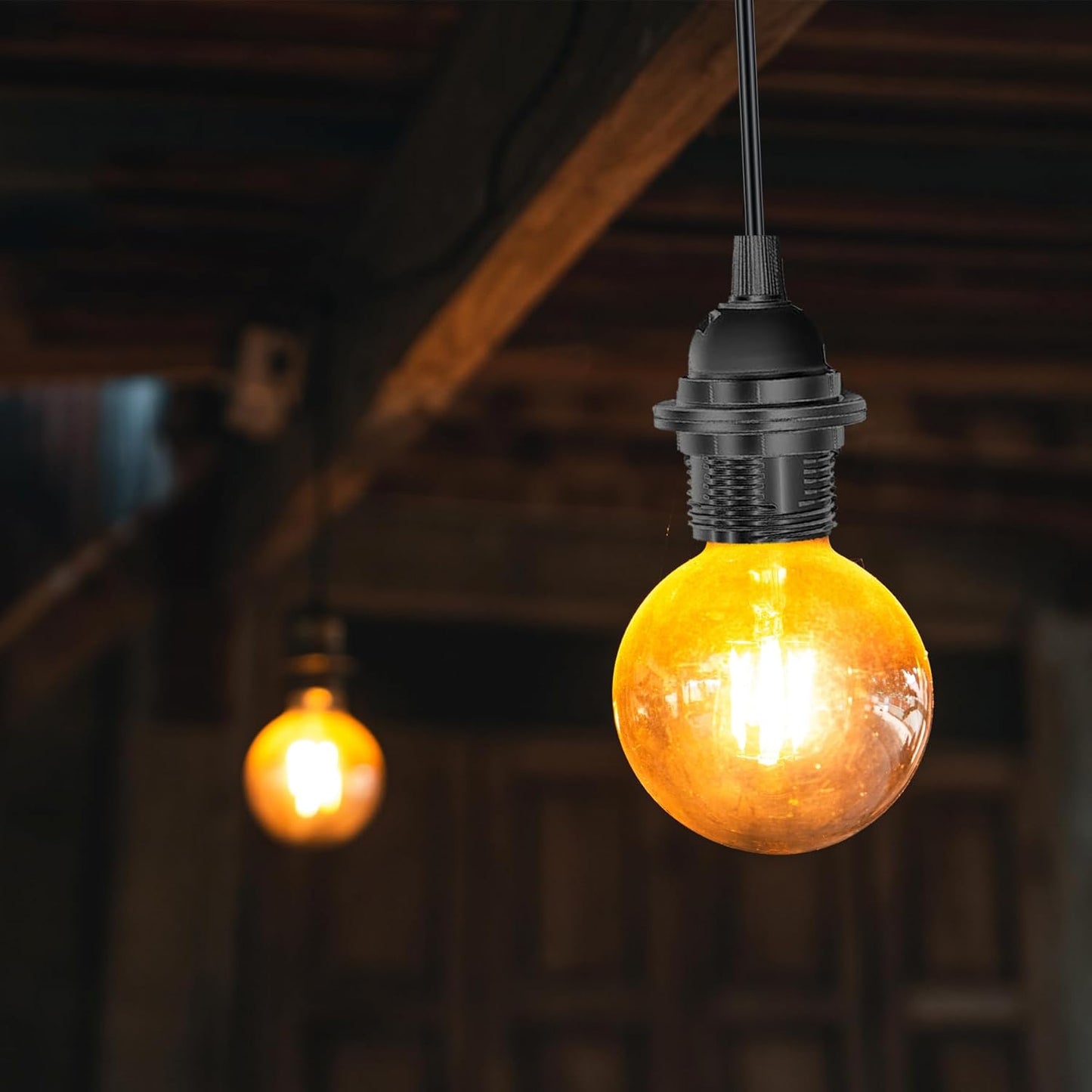 20Ft Pendant Light Cord, Black Plug in Hanging Lamp Kit E26 E27 Corded Light Socket with On/Off Switch, Socket Rings, UL Approval Extension Lantern Cable, 2 Pack