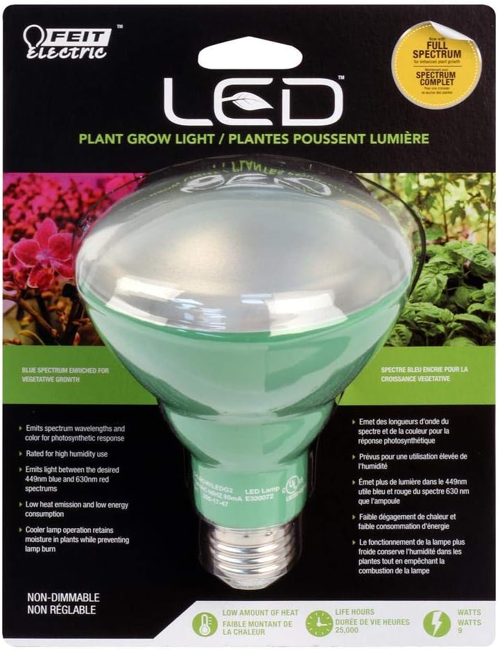 Feit Electric - BR30/GROW/LEDG2 Full Spectrum LED 65W Equivalent BR30 Non-Dimmable Hydro Grow Light Bulb