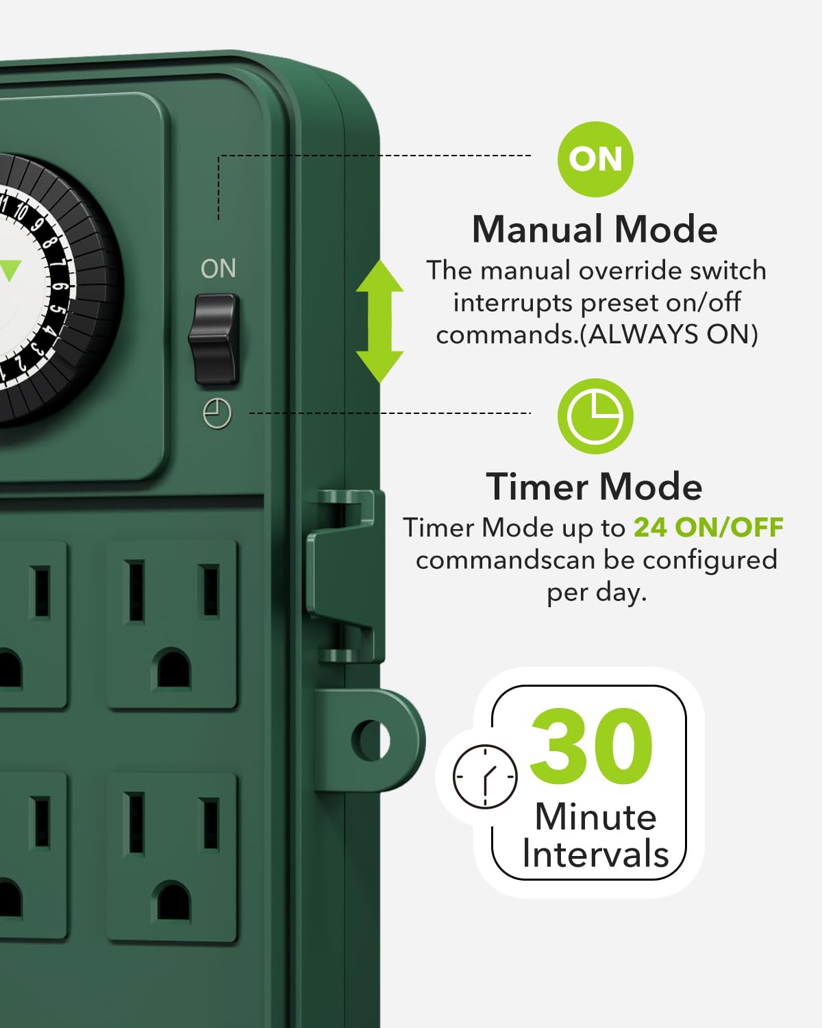 BN-LINK Outdoor Power Stake Timer Waterproof, 24-Hour Mechanical Timer with 6 Grounded Outlets, 6FT Extension Cord for Halloween/Christmas Decor Lights, ETL Listed