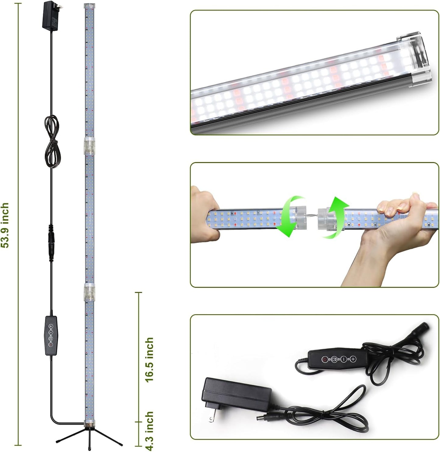 Super-Bright 48" T10 Plant Lamp, 6000k Full Spectrum Standing Grow Light, 3 Modes & 5 Dimming Levels, Timer 4/8/12H,12V/3A High Power Output for Large & Tall Indoor Plants