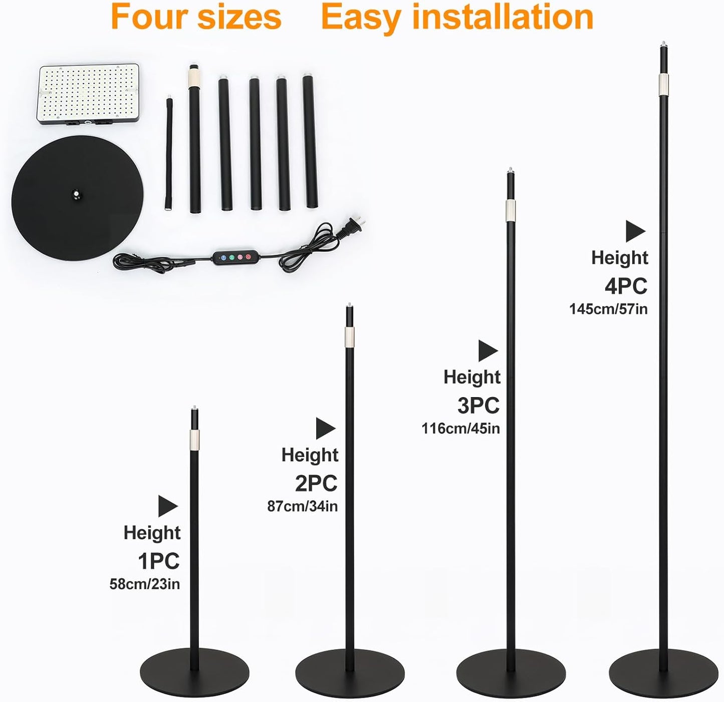 FECiDA 2026 Floor Grow Light, Standing Grow Lights with Stable Round Base for Indoor Plants, Bonsai Tree, 4/8/12/16/20 Hr Timer, 25 Watt Power Draw, NO Need Adapter, 40"-76" Height Adjustable