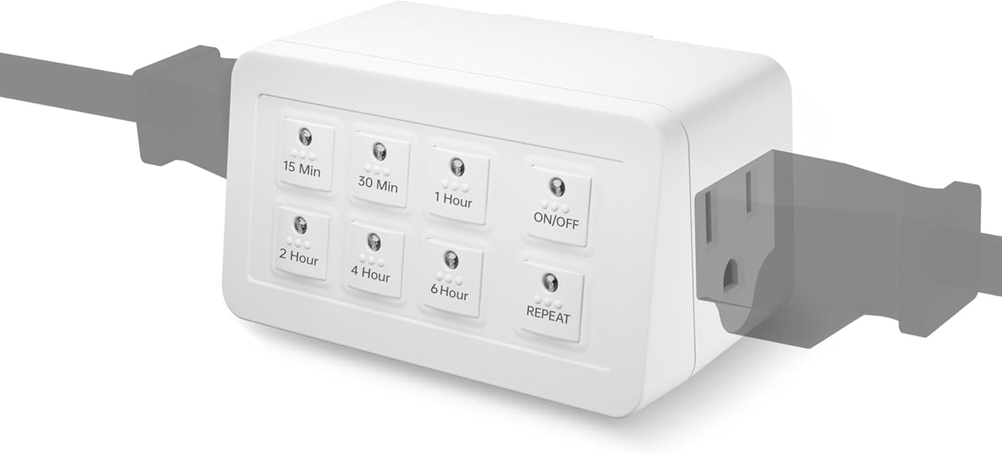 BN-LINK Indoor Countdown Timer with Repeat Function, Digital Timer for Electrical Outlets, Heavy Duty Accurate Compact Size for Appliance, 2-Outlets, 3-Prong Grounded Outlet, 15A/1875W ½ HP ETL Listed