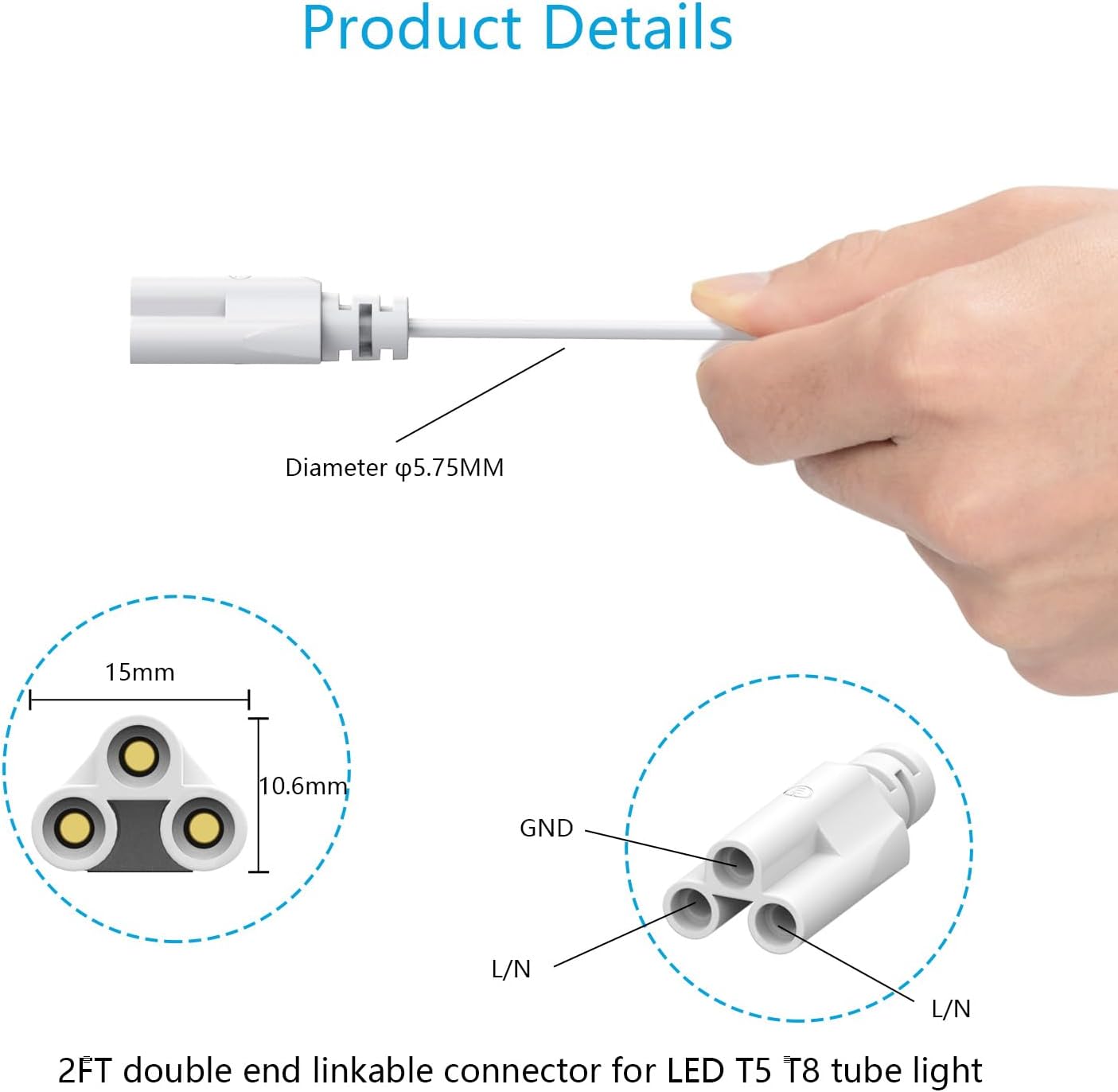 JESLED 5FT T5 T8 Extension Cords for led Shop Lights, 1.5 Meter T5 Extension Cable Linkable Wire Cable Connector for Integrated LED Tube Light, Garage Light, 6 Packs (Not for Male-to-Female)