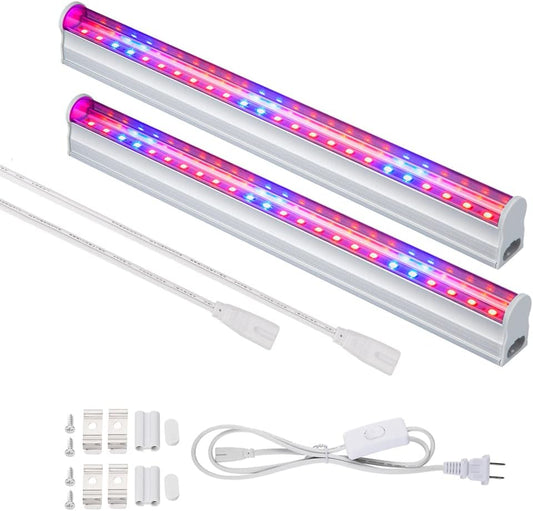 Plant Grow Light, 2pcs T5 LED Growing Light Red Blue Spectrum for Indoor Plants, 11.5inch /Strip, US Plug with On/Off Switch, Low Energy Usage, Easy Installation, Linkable