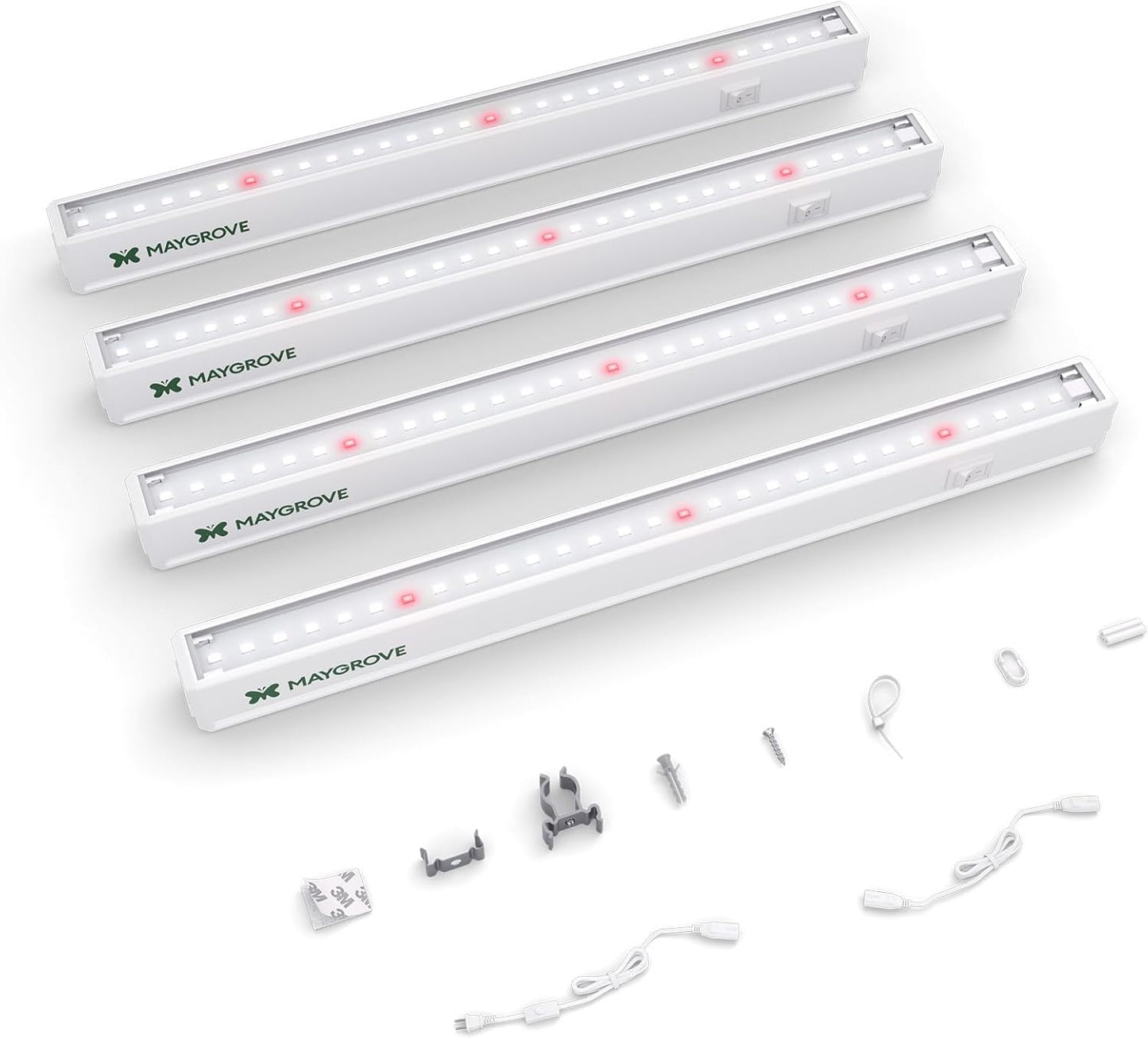 Maygrove T5 Grow Lights for Indoor Plants 1FT, Red-Enhanced Full Spectrum 5000K Grow Light, 28W(4 x 7W), Grow Light Strips for Seed Starting, Greenhouse, High PPFD, Linkable, White, 4-Pack