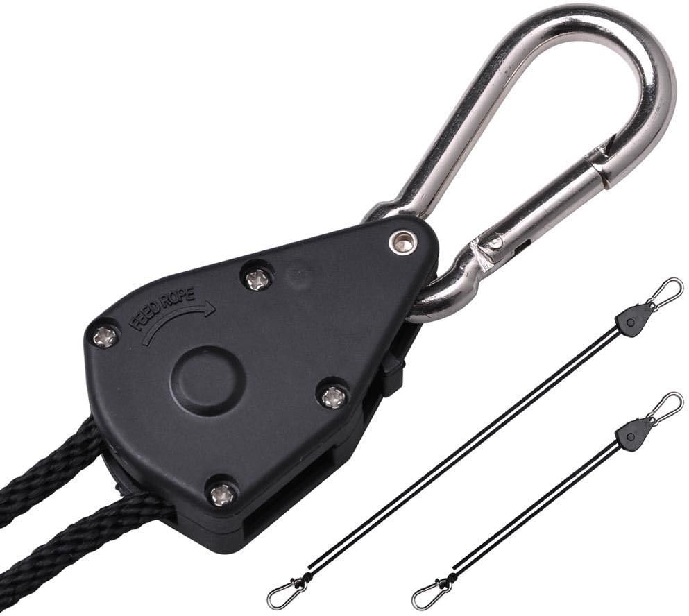 12PCS/6 Pairs Adjustable Rope Hanger Ratchet Grow Light Hangers 1/8'' 150lb Reinforced Internal Gears Ratchets, Loose-Proof Design for Grow Lights