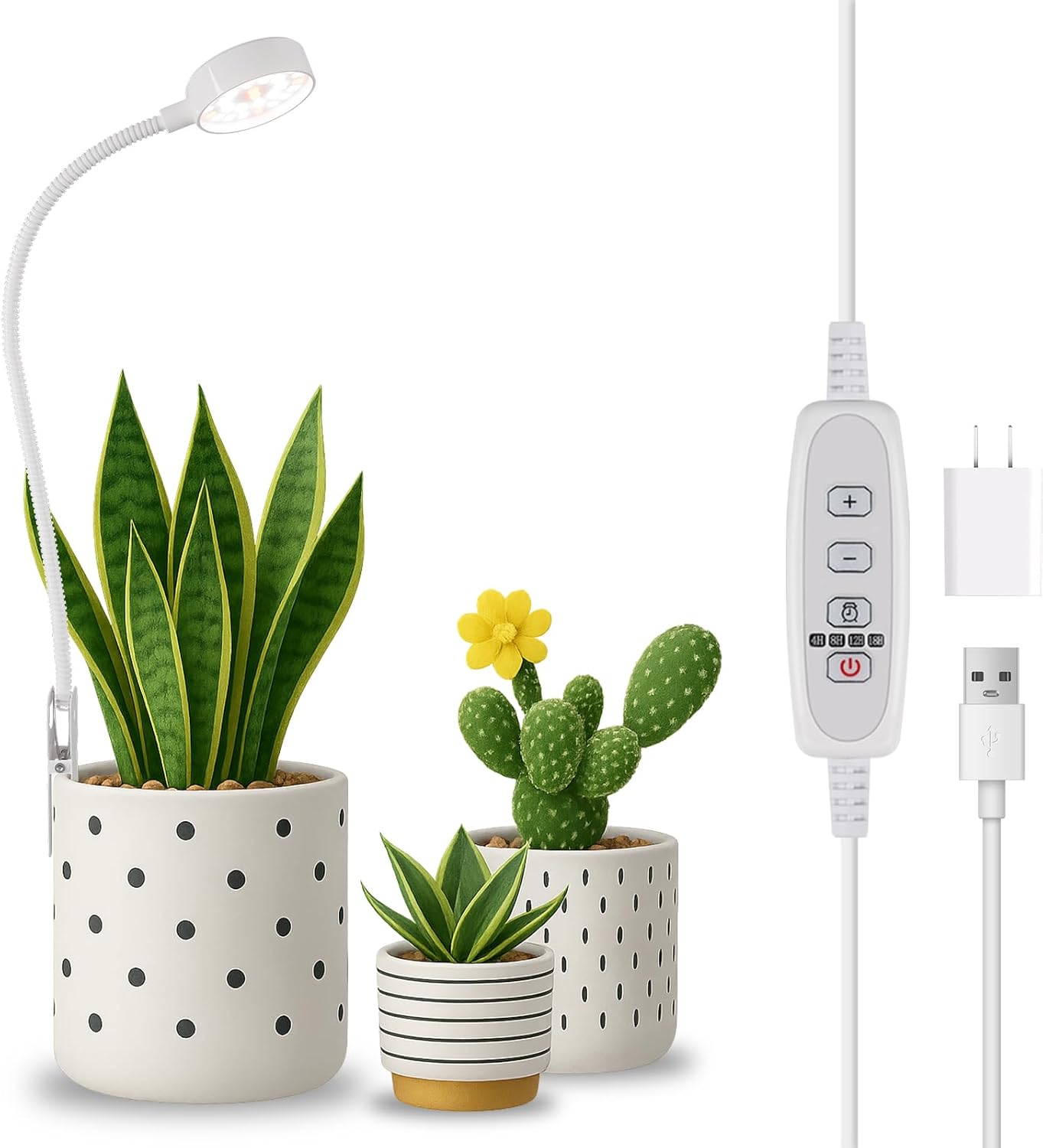 Grow Light, Pot Clip LED Growing Lamp for Indoor Succulents Pot Mini Small Plants,6000K White Full Spectrum with 5-Level Dimmable, Auto Timer 4/8/12/18 Hrs