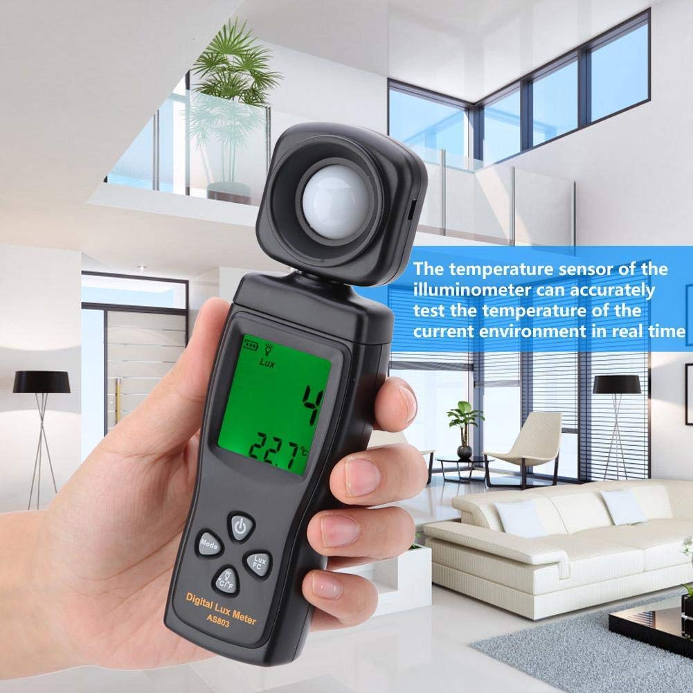 Digital Lux Meter, Illuminometer, Photometer, 0～200,000 Lux Measure Range, Lux/FC Unit Selection for Homes, Agriculture, Warehouses, Farms, Stage, Stadiums