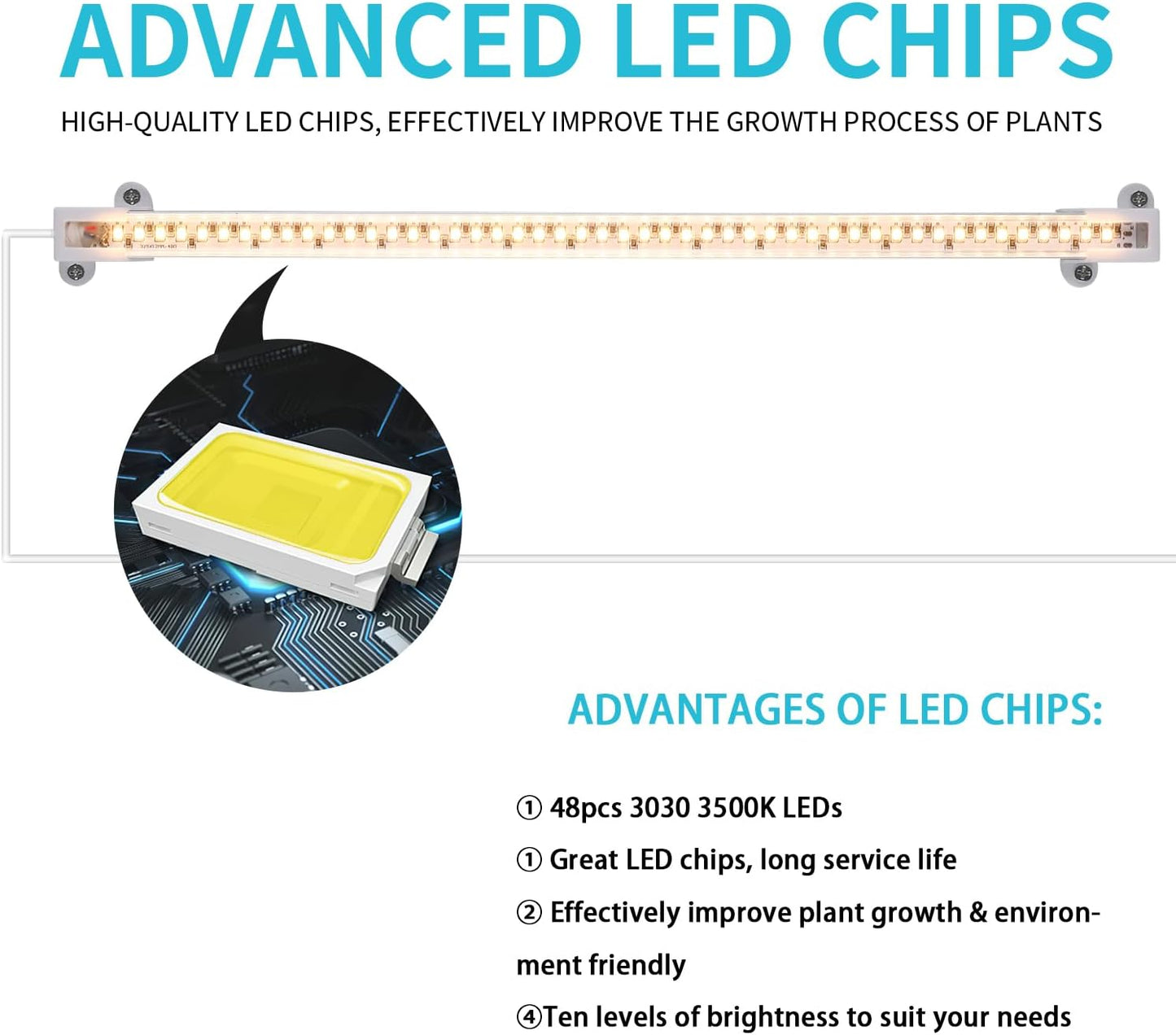 Hywyimlait LED Grow Light Strips for Indoor Plants Full Spectrum 3500K, 96 LEDs Plant Light Bar with 3/9/12H Timer, 10 Dimmable Levels for Seedling Succulent and Shelf, 13 Inches, 1 Head 2 Pack
