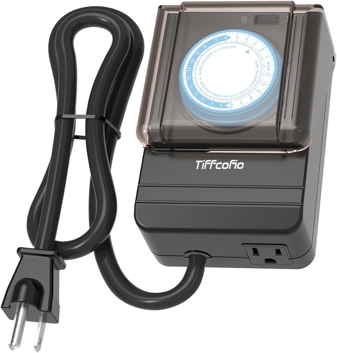TiFFCOFiO Outdoor Timer Outlet Waterproof, 24 Hour Mechanical Light Timer Outdoor, 2 Grounded Outlets for Home and Garden, 15A 1/2HP, Heavy Duty, ETL Listed (15 Min Interval)