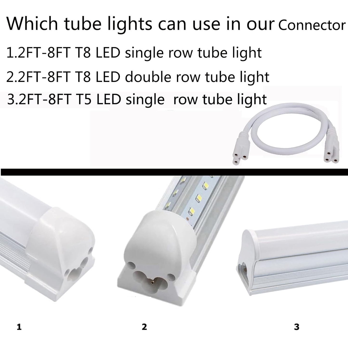 10 Pack 2FT Extension Cords,T5 T8 LED Lamp Connecting Wire for Ceiling Lights & Tube Lights,Double End Cable Female to Female,3 Prong Power Cables