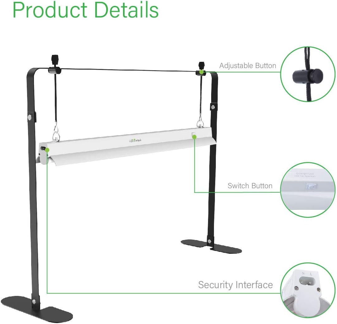 2ft Grow Light for Seed Starting,LED Grow Lamp for Indoor Plants,Seedling Grow Light with Stand,Seed Starter Light Kit with Natural White Spectrum,Height Adjustable,Iron Frame,Timer Outlet