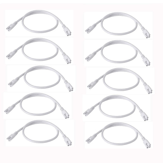 10 Pack 2FT Extension Cords,T5 T8 LED Lamp Connecting Wire for Ceiling Lights & Tube Lights,Double End Cable Female to Female,3 Prong Power Cables