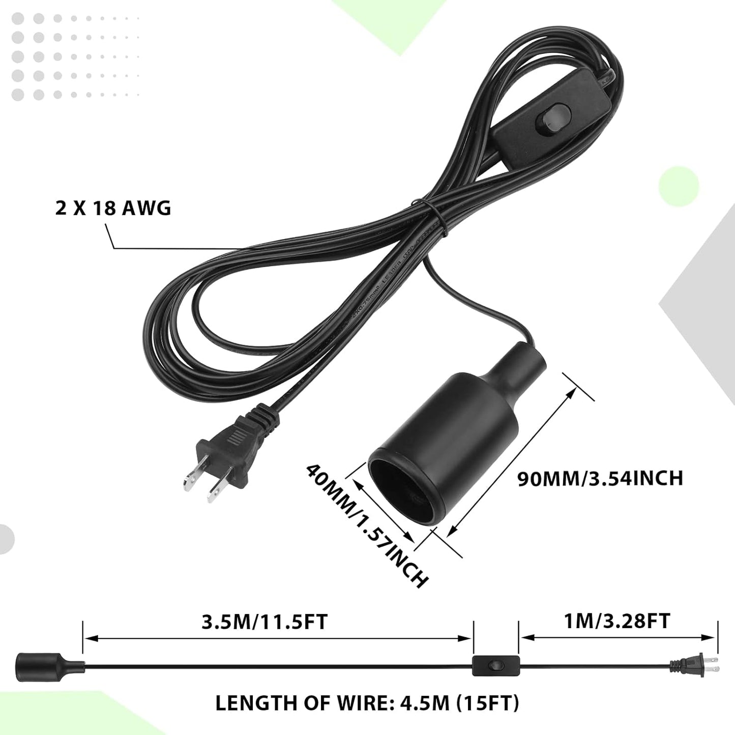 10 Pack Hanging Light Cord Pendant Light Cord with Switch Light Socket Extension Light Bulb Socket Cable Lamp Kit for E26 E27 Lamp Socket Lantern (Black, 15 Feet)