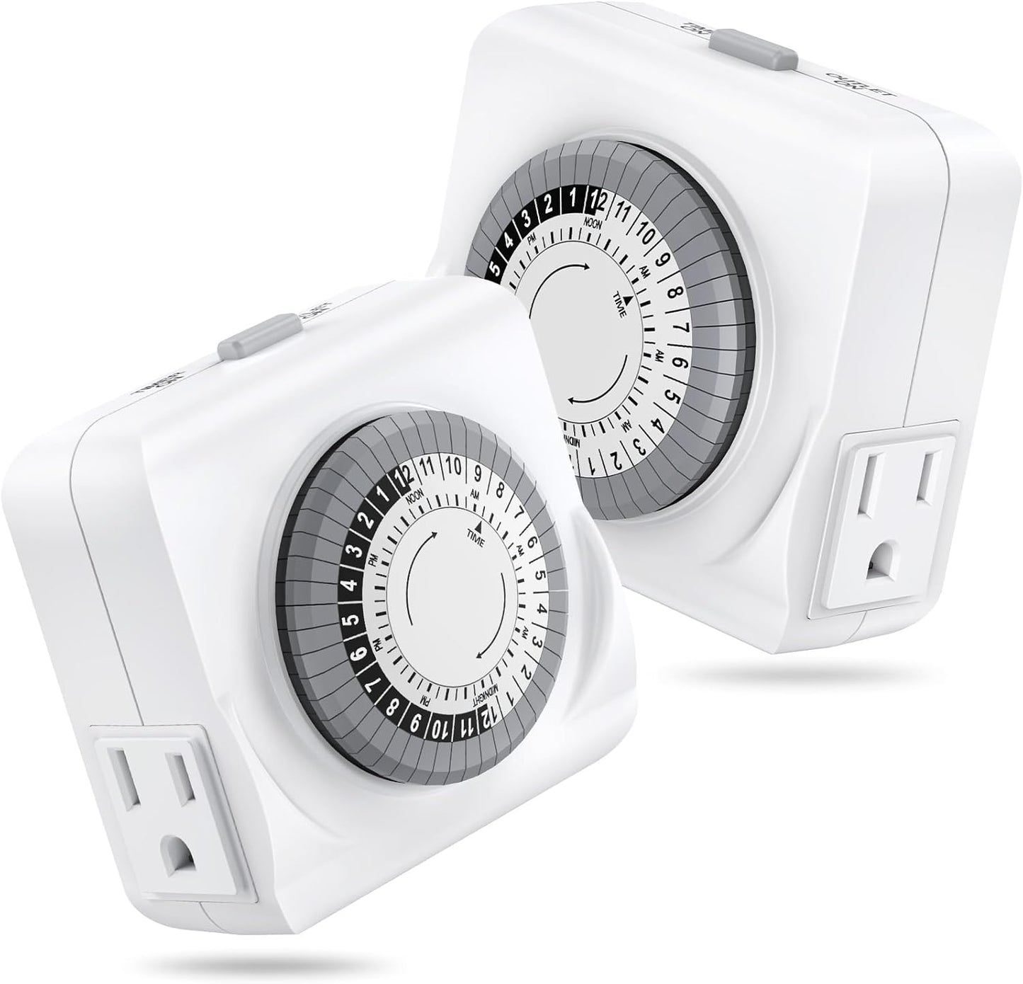 Outlet Timer, 24-Hour Plug-in Mechanical Timer, 2 Grounded Electrical Light Timers Indoor with 30-Minute Intervals, Daily ON/Off Cycle, 3-Prong Plug for Aquariums, Grow Lights, ETL Listed