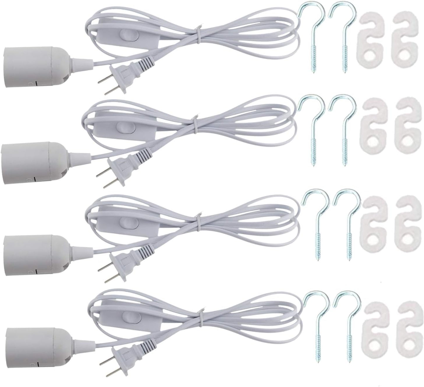 4 pcs E26/E27 LED Light socket 5.9FT extension cord with On/Off switch and US AC Power Plug Bulb Socket for Pendant Lighting Bulb Lamp in Kitchen Bedroom Restaurant (4 Packs)