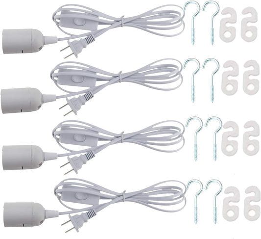 4 pcs E26/E27 LED Light socket 5.9FT extension cord with On/Off switch and US AC Power Plug Bulb Socket for Pendant Lighting Bulb Lamp in Kitchen Bedroom Restaurant (4 Packs)