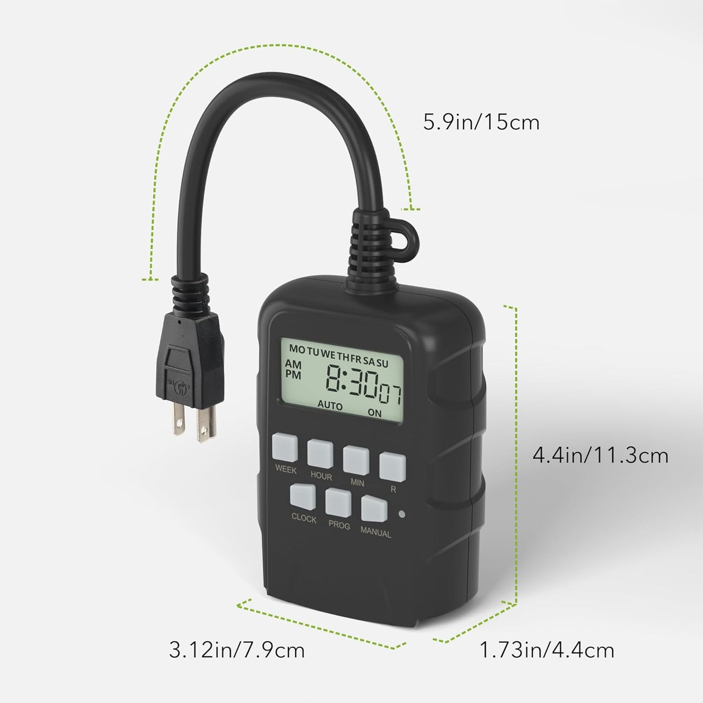 BN-LINK 7 Day Outdoor Heavy Duty Digital Programmable Timer, 125VAC, 60Hz, Dual Outlet, Weatherproof, Heavy Duty, Accurate for Lamps Ponds Christmas Lights 1875W 1/2HP ETL Listed