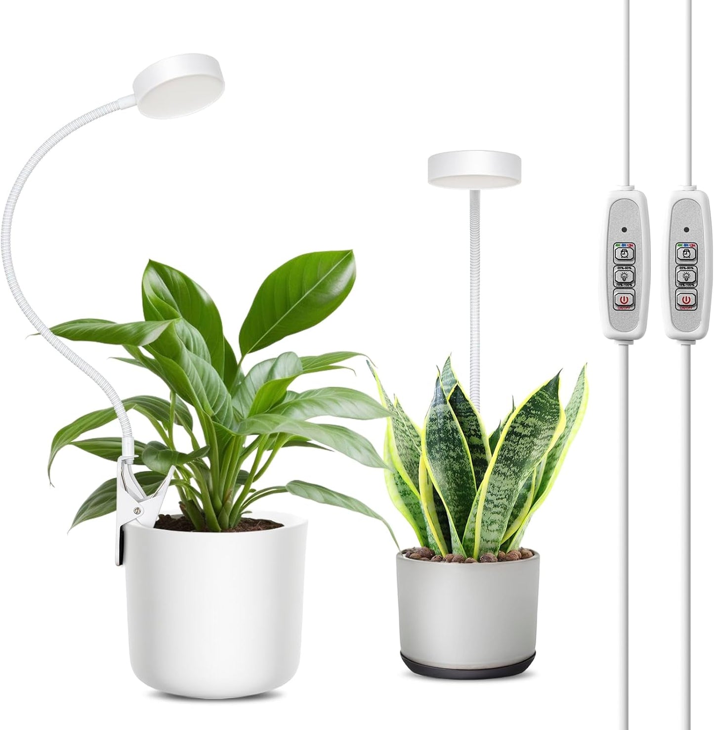 LORDEM Small Pot Clip Grow Light, Full Spectrum LED Plant Grow Lamp for Indoor Growing, Auto On/Off Timer 4/8/12H, Plant Light with 4 Dimmable Brightness Levels, Ideal for Small Indoor Plants, 2 Pack