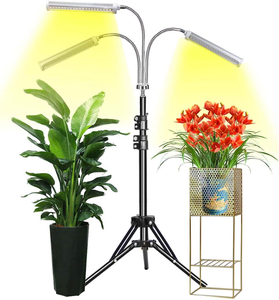 Grow Light Floor LED Grow Light with Stand, Tri-Head Sunlike Full Spectrum Plant Light for Indoor Plants,Tripod Stand Adjustable 15-47 in & 3 Modes