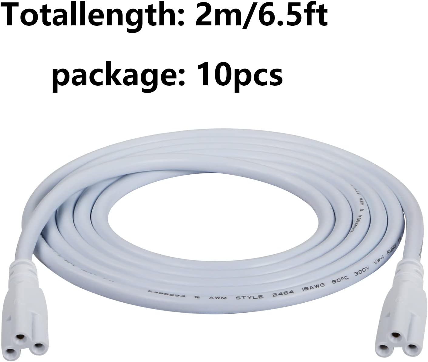 SinLoon UL-LP Certification T5 T8 LED Lamp Connecting Wire for Ceiling Lights - Daylight Integrated Tube Cable Linkable Cords for Lamp Holder Socket Fittings (6.5FT/2M, 10-Pack)