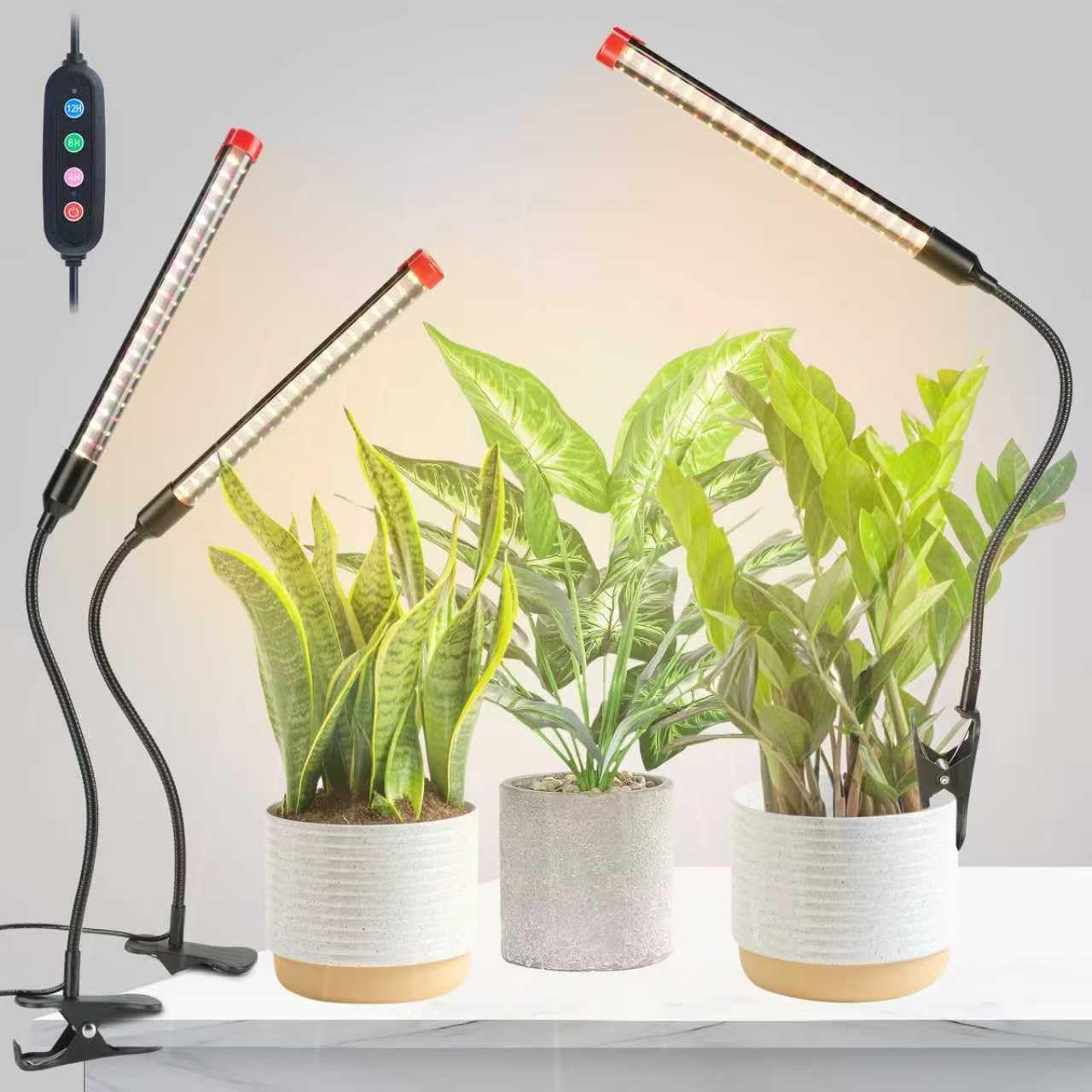 3Pack 2-in-1 Small Clip Grow Lights for Indoor Plants, Bonsai, Succulent, Cactus, 4/8/12/16/20H Timer, 9 Watt Power Draw, NO Need Adapter, Enough Bright, Best Gift for Plants Lover