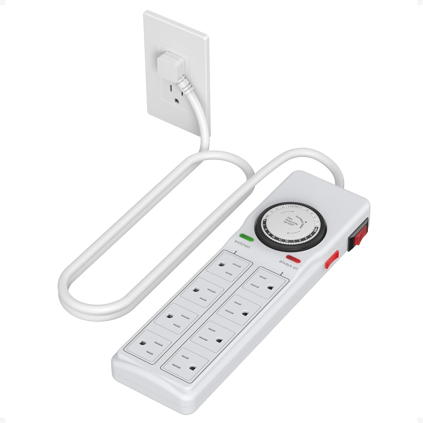 TESSAN 8 Outlets Power Strip with Timer (4 Sockets Timed, The Others Always On), 4 FT Extension Cord with Multiple Outlets, 900J Timer Surge Protector Power Strip with Switch for Plant Aquarium Light