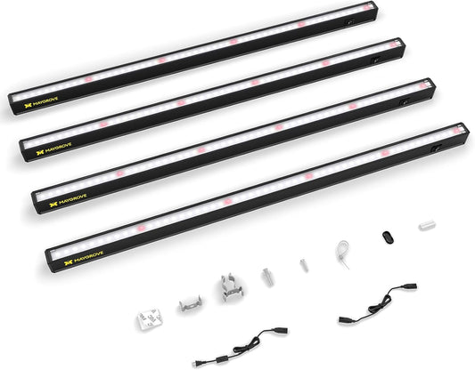 Maygrove T5 Grow Lights for Indoor Plants 2FT, Red-Enhanced Full Spectrum 5000K Grow Light, 60W(4 x 15W), Grow Light Strips for Seed Starting, Greenhouse, High PPFD, Linkable, Black, 4-Pack