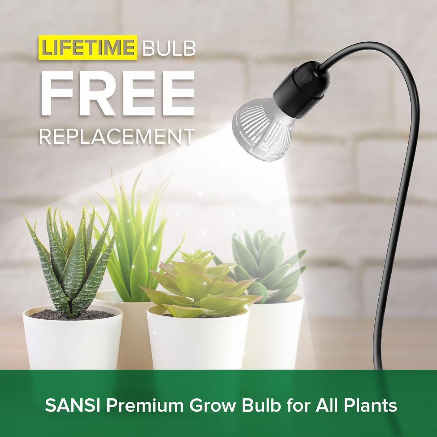SANSI LED Grow Lights for Indoor Plants, 150W Full Spectrum Gooseneck Clamp Grow Lamp, 10W Power Plant Light with High PPFD for Seeding, Lifetime Free Bulb Replacement Plant Lights for Indoor, 1 Head