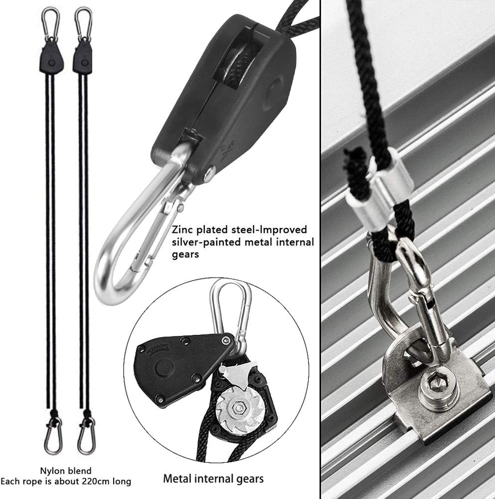 8 Pairs 1/8" Heavy Duty Ratchet Hangers, Adjustable Rope Hangers, Grow Light Rope Hangers for Grow Plant Fan Filter Light Room Equipment, 150 LB Capacity per Pair