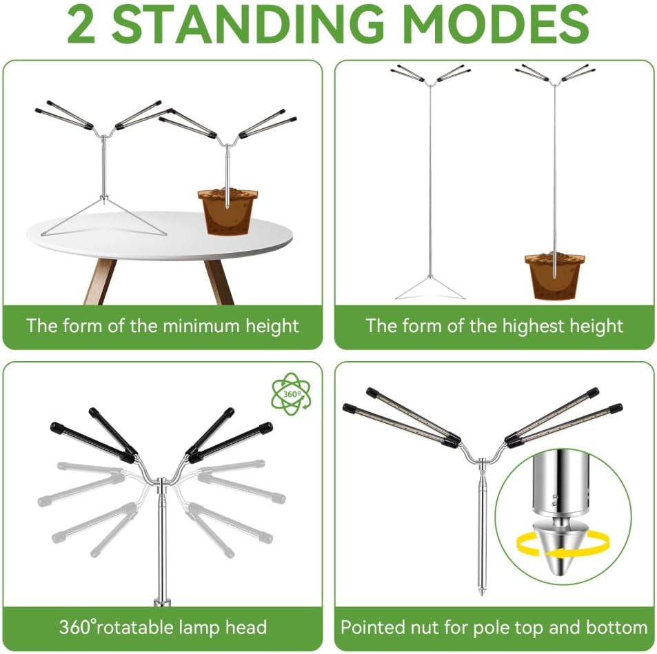 Grow Lights for Indoor Plants Full Spectrum,15-62 Inches Height Adjustable Dsektop and Standing Plant Growing Lights with Detachable Tripod Stand for Large and Small Plants, Auto On/Off Timer