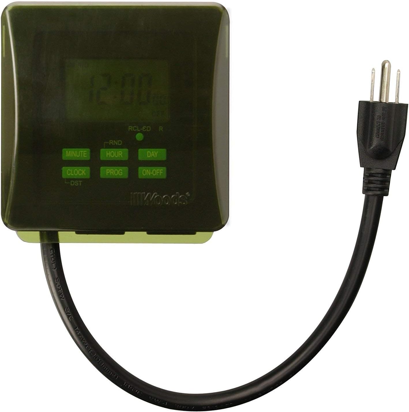 Southwire Woods Outdoor Heavy Duty Digital Plug-In Timer - 7-Day Programmable Timekeeper - Dual Grounded Outlets - Weatherproof Energy-Saving - Ideal for Holiday Lights & Outdoor Equipment