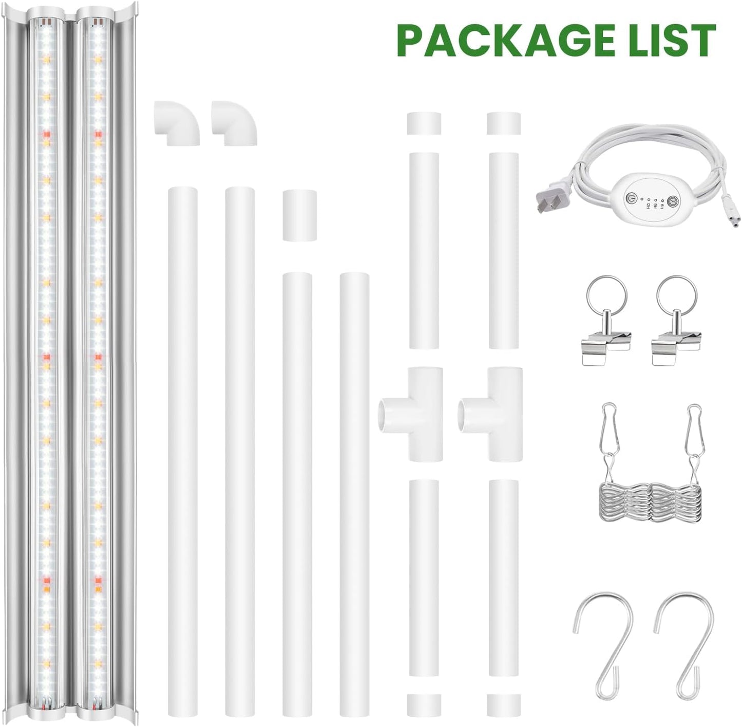 Wolezek Grow Lights for Seed Starting with 6/9/12H Timer, 2ft T5 144 LEDs Full Spectrum Grow Light Seedling with Stand for Indoor Plants, 32W High Output Seed Starter Light Kit, Height Adjustable
