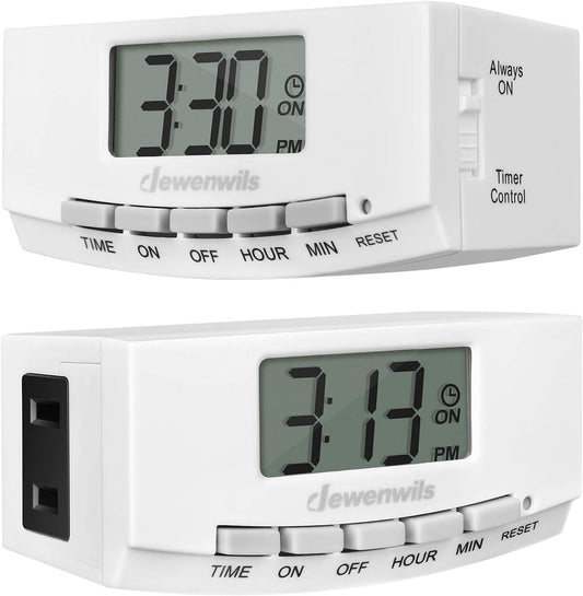 DEWENWILS Timer Outlet, 24 Hour Timers for Electrical Outlets for Christmas with 1 Polarized Plug, 125V 15A 1000W Indoor Light for Lamp Heater Fan Aquarium, 1/2 HP, 2 Pack, UL Listed