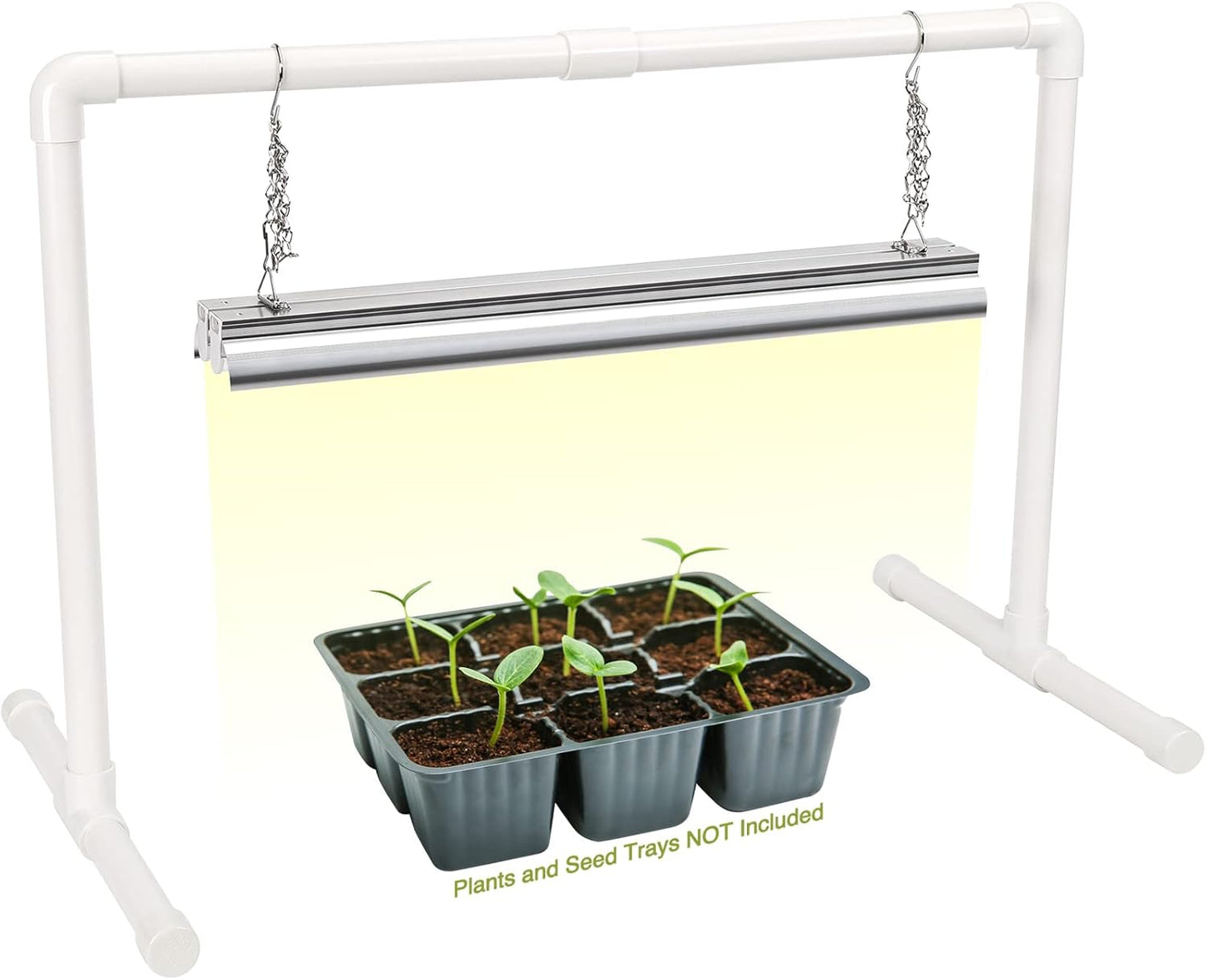 SOLIGT 2 ft Grow Light for Seed Starting with Stand, Double Tube Warm White Full Spectrum Seedling Grow Light for Indoor Plants, 80 LED Chips, Height Adjustable