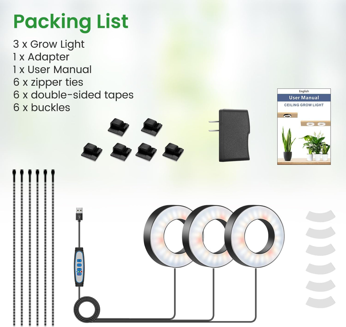 Wiaxulay Grow Lights for Indoor Plants, 144 LEDs Full Spectrum LED Plant Grow Light, 5V/3A Under Cabinet Grow Lamp with Auto Timer 6/12/16 Hrs, 3 Lighting Mode, 5 Brightness Levels, Tri Head (3.5in)
